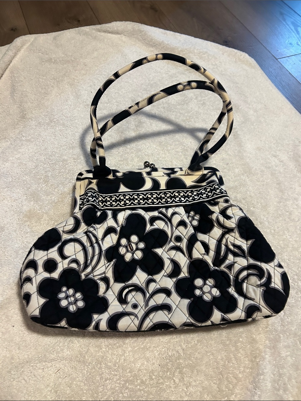 Vera Bradley Black and Cream Quilted Floral Shoulder Bag